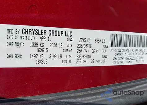 2012 Chrysler Town & Country Touring from USA, damaged, VIN 2C4RC1BG9CR339316